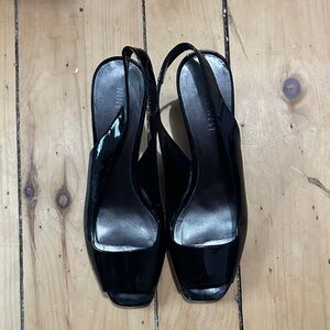 Nine West Black Patent Slingback Peep Toe Heels
